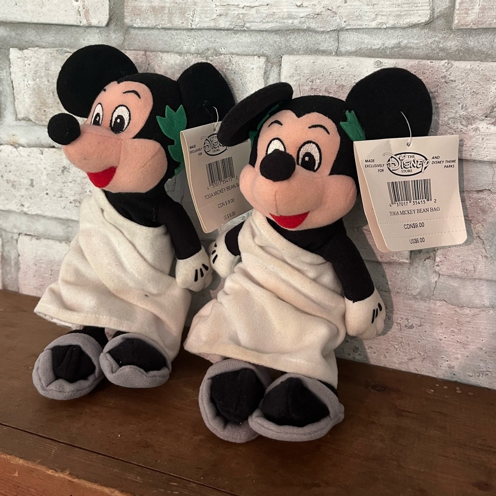 Pair Of 2 Toga Mickey Mouse 10" Bean Bag Plush Disney Store w Tags